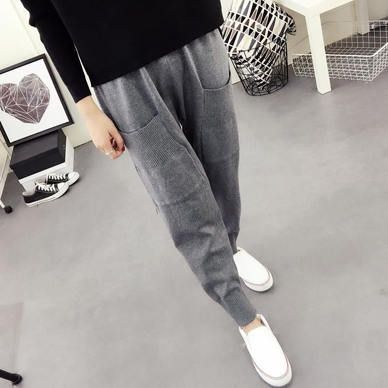 Nomikuma Autumn Korean Double Pockets Knitted Pants Lace Up High Waist Ankel Trousers Causal Women Sweater Pants 6D308 210427