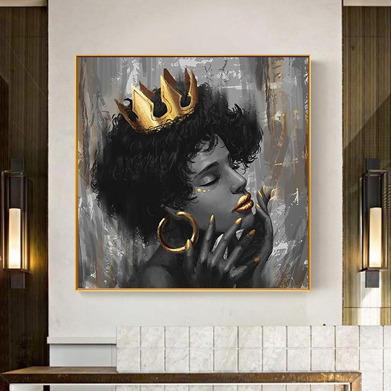 African beautiful black woman with crown art painting canvas picture for home bedroom wall decoration painting