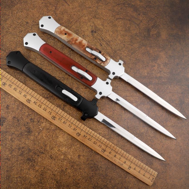 13 440C inch aluminum single-edged Mafia + Italian alloy head handle tactical New hunting self-defense wooden automatic knife Rxjls
13 440C inch aluminum single-edged Mafia + Italian alloy head handle tactical New hunting self-defense wooden automatic knife Rxjls