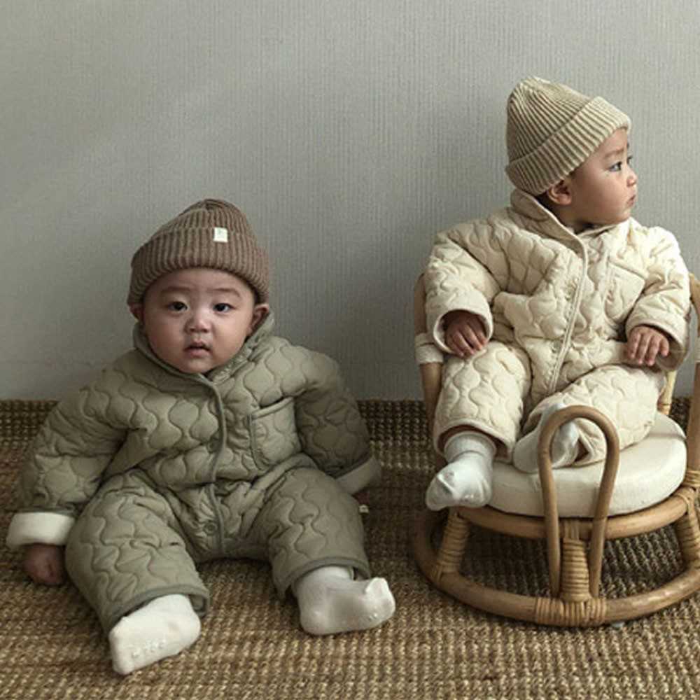 Winter Baby Warm Clothes Infant Thicken Romper Cotton Fashion Boys Plus Velvet Jumpsuit Retro Girls Down Jacket 0-24M 211011