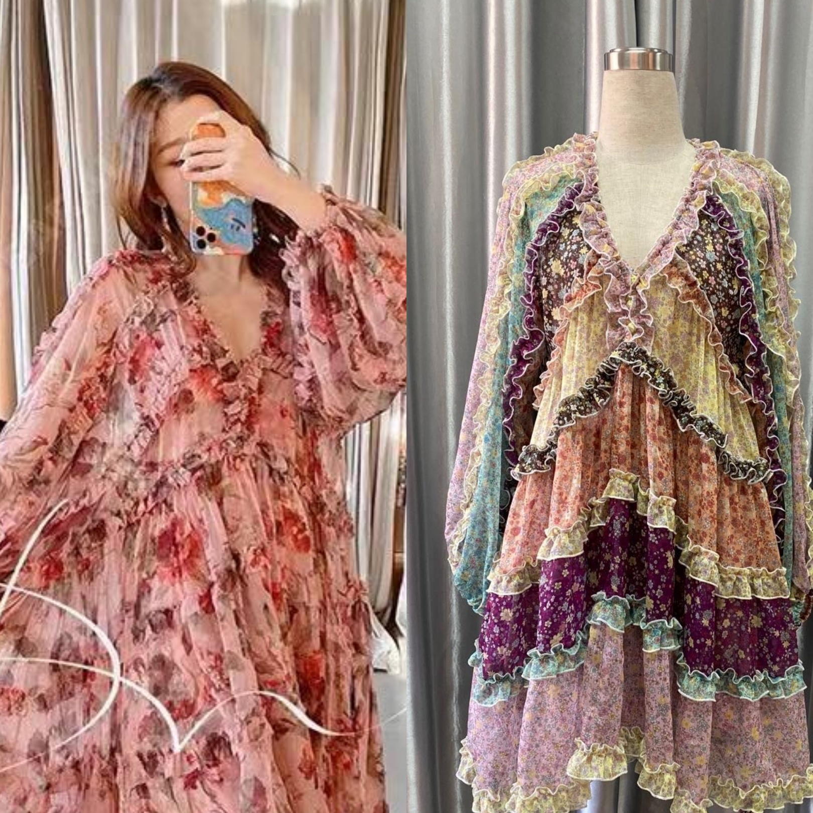 Australia hit color floral stitching lantern sleeve holiday dress ZIM, As picture
Australia hit color floral stitching lantern sleeve holiday dress ZIM, As picture