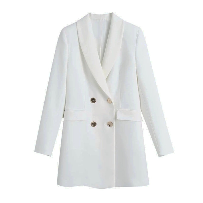 Tangada Women Fashion Solid Long Blazer Coat Vintage Double Breasted Sleeve Female Outerwear Chic Tops BE1 210930