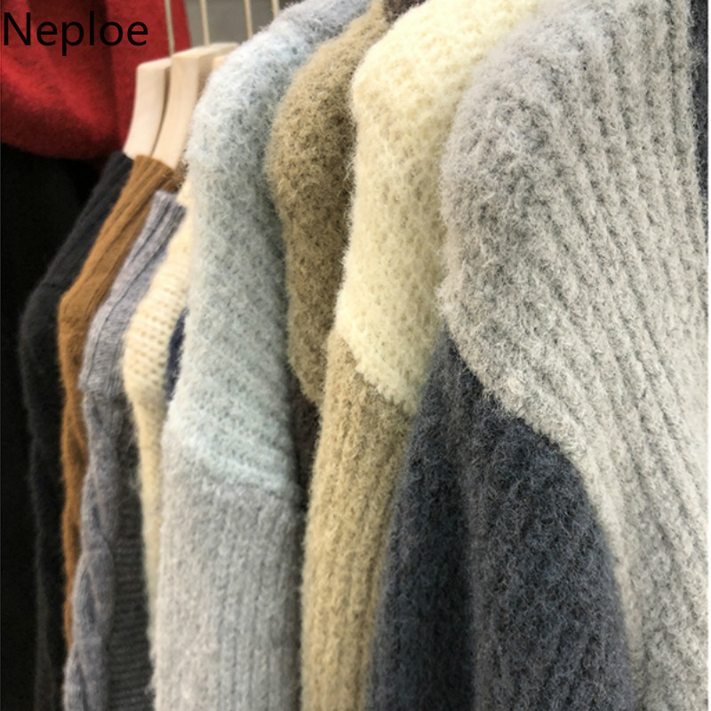 Neploe Korean Sweater Women Drawstring Knitted Pullovers Winter Clothes Woman Solid Color Chic Jumper Coat Female 4G602 210422