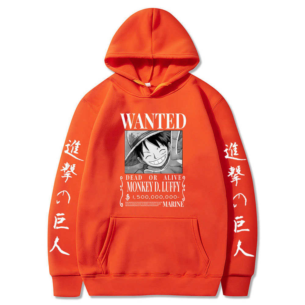 Attack on Titan One Piece Luffy Hoodie Men Fashion Homme Fleece Hoodies Japanese Anime Printed Male Streetwear Oversized Clothes Y0804