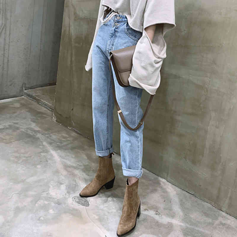 Vintage High Waist Women Pants Stright Streetwear Fashion Loose Female Denim Buttons Zipper Ladies Jeans 10394 210417