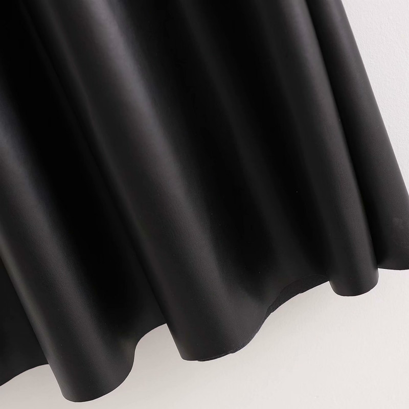 Vintage Woman Long PU Tight Draped Dress Spring-Autumn Fashion Ladies Short Sleeve es Female Casual Streetwear 210515