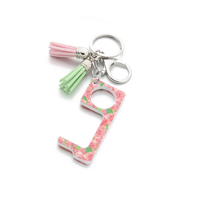 Contactless Key chain operner Door Opener acrylic tassel printed pendant opener press non-touch portable elevator tool T2I51064 Free shipping