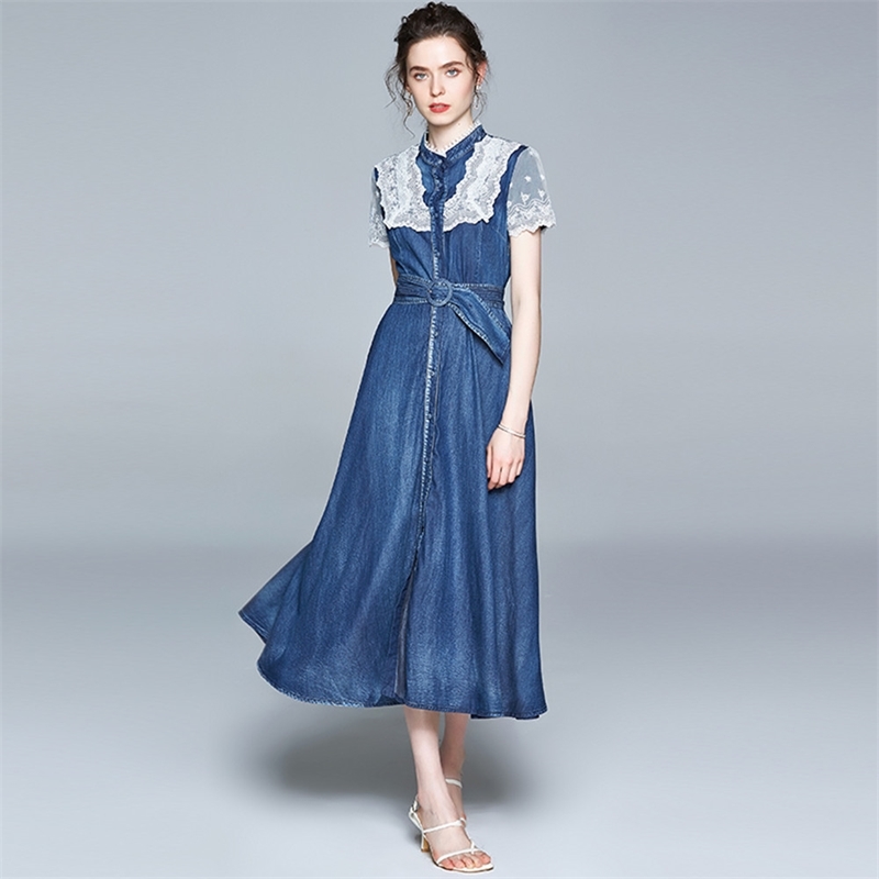 Women Long Denim Summer Dress Fashion Lace up Blue es Short Sleeve Patchwork Big Swing Female Vestidos 210520, Photo color
Women Long Denim Summer Dress Fashion Lace up Blue es Short Sleeve Patchwork Big Swing Female Vestidos 210520, Photo color
