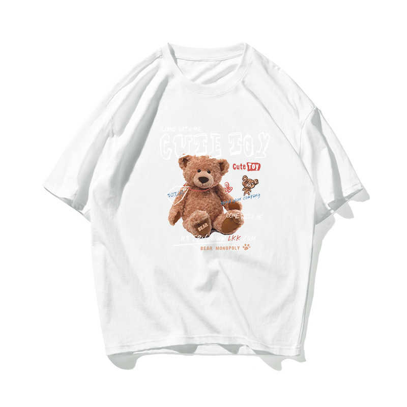 Plush Bear Hip Hop Oversize T Shirt Men Streetwear Graffiti Harajuku Tshirt Half Sleeve Cotton Loose HipHop T-Shirt Couple 210603