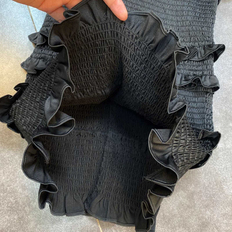 DEAT Women Ruffles Pleated Patchwork Dress Round Neck Short Sleeve Arrivals Lady Sexy Fashion Spring Summer 11D363 210709