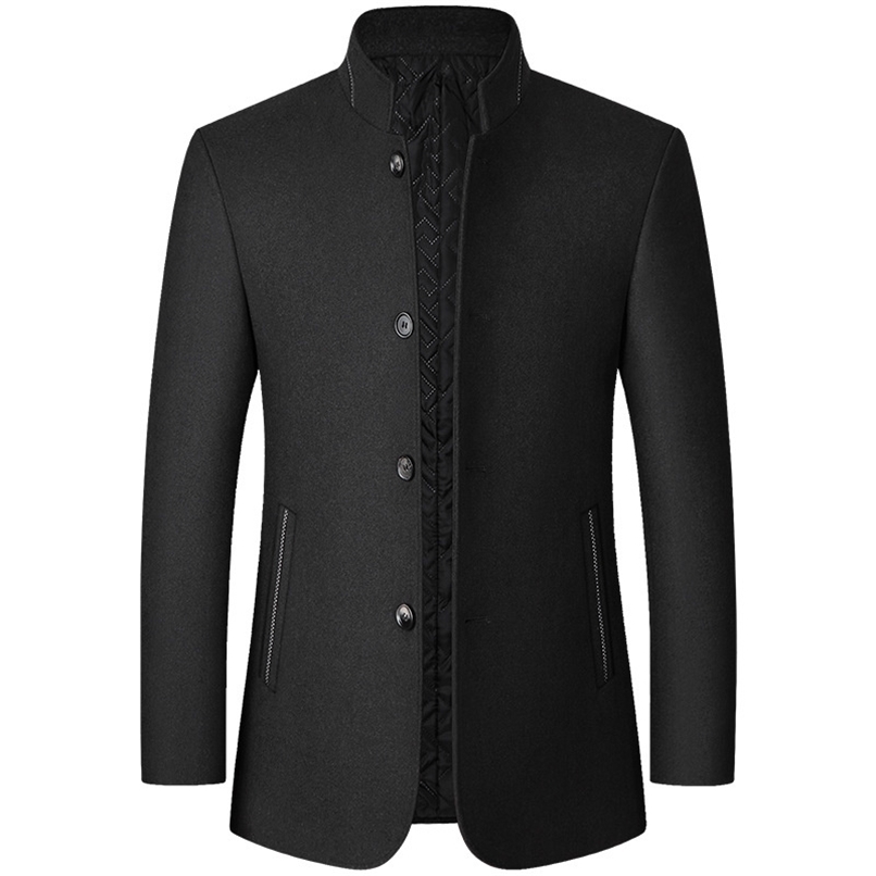 Wool Blend Coat Men Winter Fashion Men's Wild Overcoat Male Thicken Keep Warm Jackets Trench Outerwear Wool Coat Stand Collar 211119