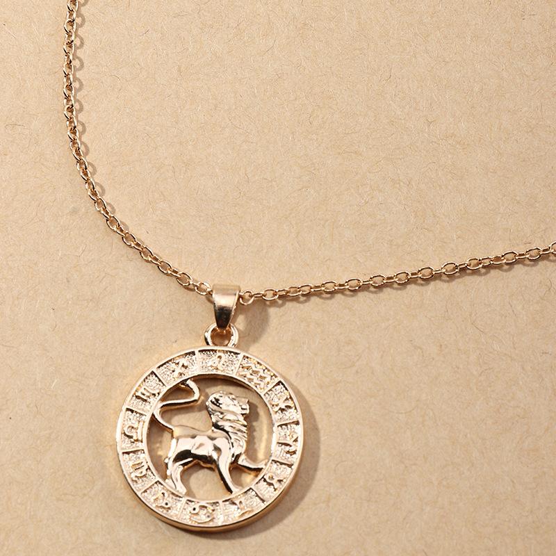 Vintage Gold Twelve Constellations Necklace For Women Girls Man Zodiac Symbol Pendant Gift Clavicle Chain Necklaces Fine Jewelry