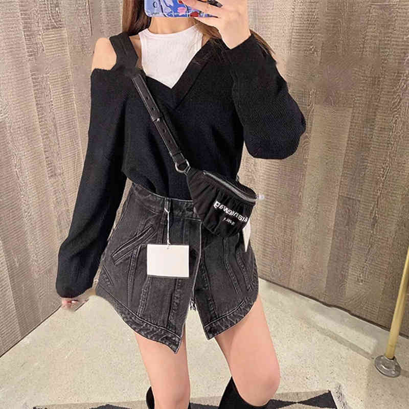 VGH Patchwork Button Blue Denim Short For Women High Waist Casual Mini Skirt Shorts Female Fashion New Clothing Stylish 210421
