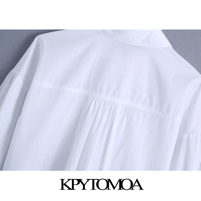 Women Fashion With Pockets Cropped White Blouses Lantern Sleeve Button-up Female Shirts Blusas Chic Tops 210420