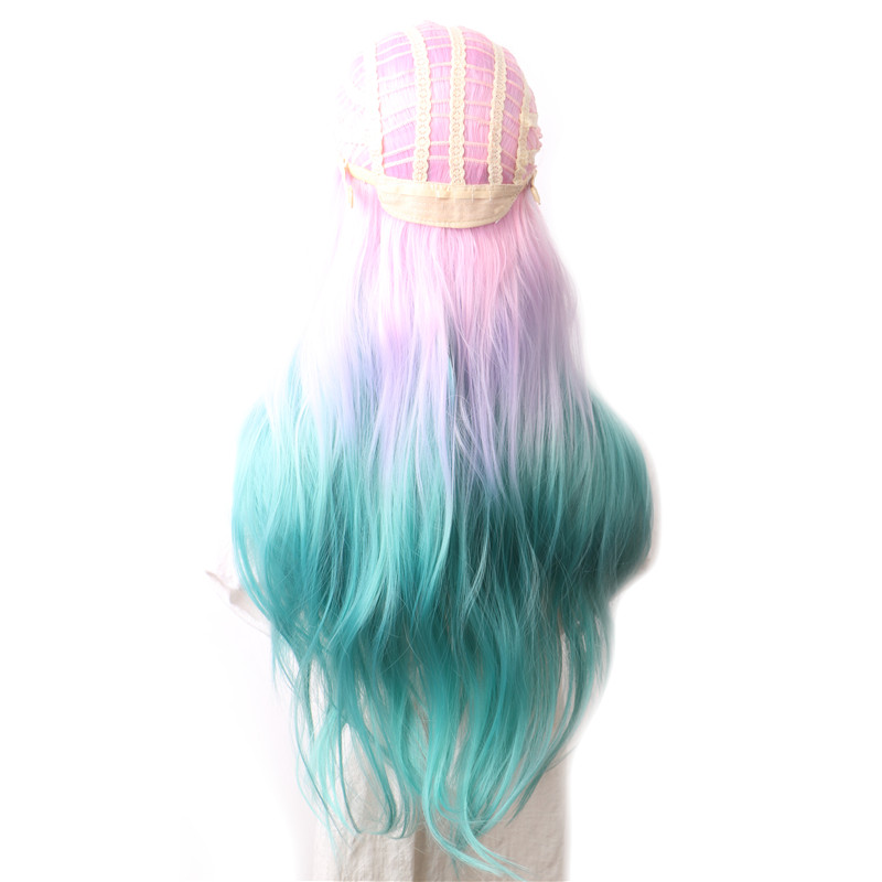 Rainbow Curly Synthetic Wig Female Cosplay Wigs For Women Long Hair Colored Pink Red Blue Green Black Blonde Brown