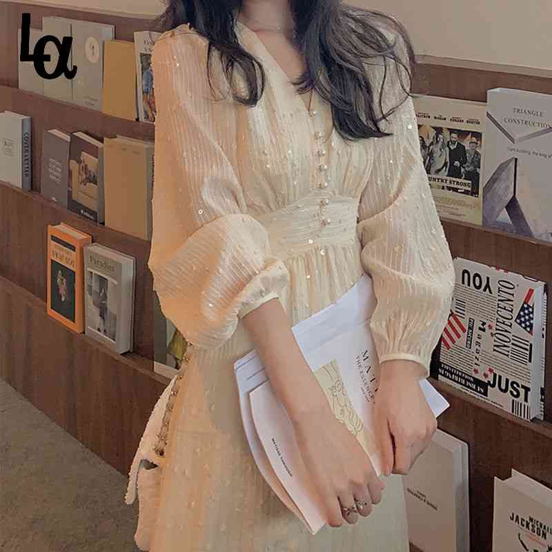 Elegant Vintage Dress Women Sequin Long Sleeve Designer Party Midi Casual Slim Korean Women's Clothing 210519, Apricot
Elegant Vintage Dress Women Sequin Long Sleeve Designer Party Midi Casual Slim Korean Women's Clothing 210519, Apricot