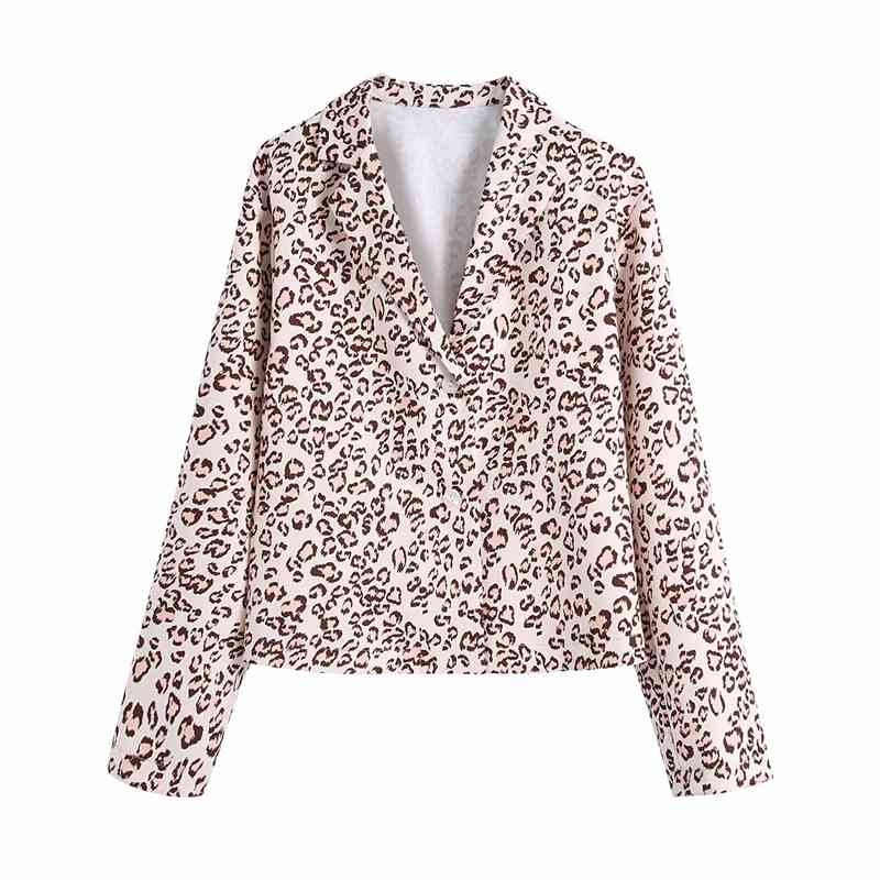 Streetwear Women Leopard Print Shirts Fashion Ladies Khaki Notched Collar Tops Causal Female Chic Button Blouses 210430
