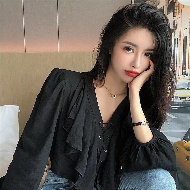 Wonder Bandage Chiffon Blouse Women Long Sleeve Elegant Korean Hajaruku Casual Loose White Autumn Top 210510
