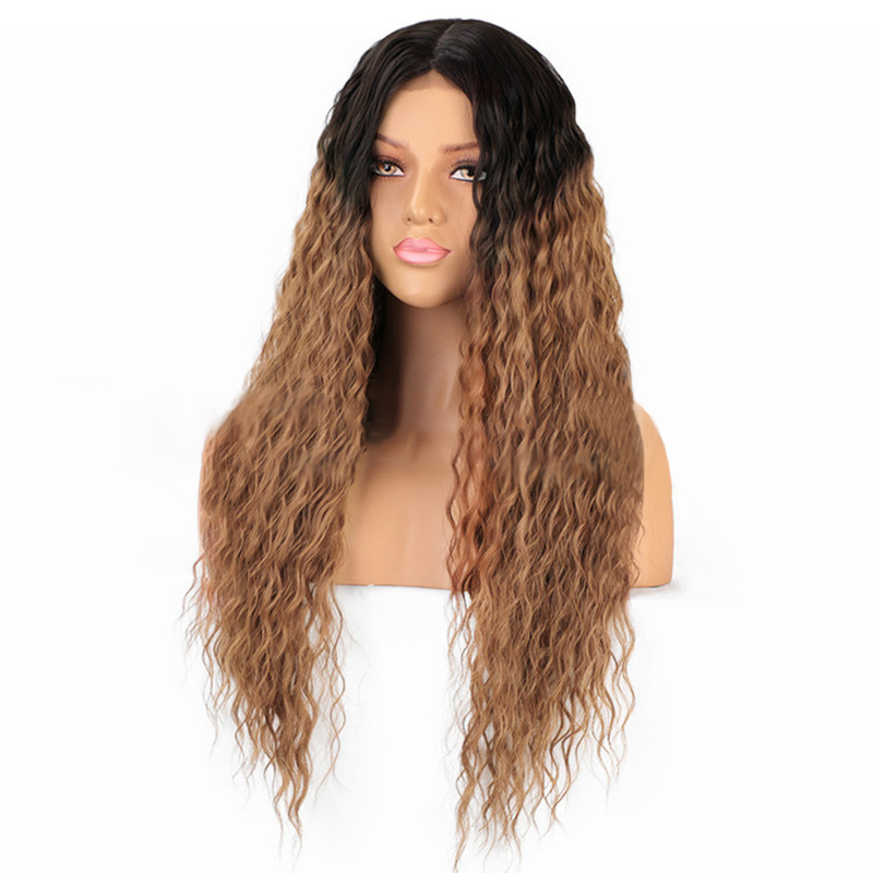 Natural cosplay hair synthetic wig with lace front wavy wigs for black women