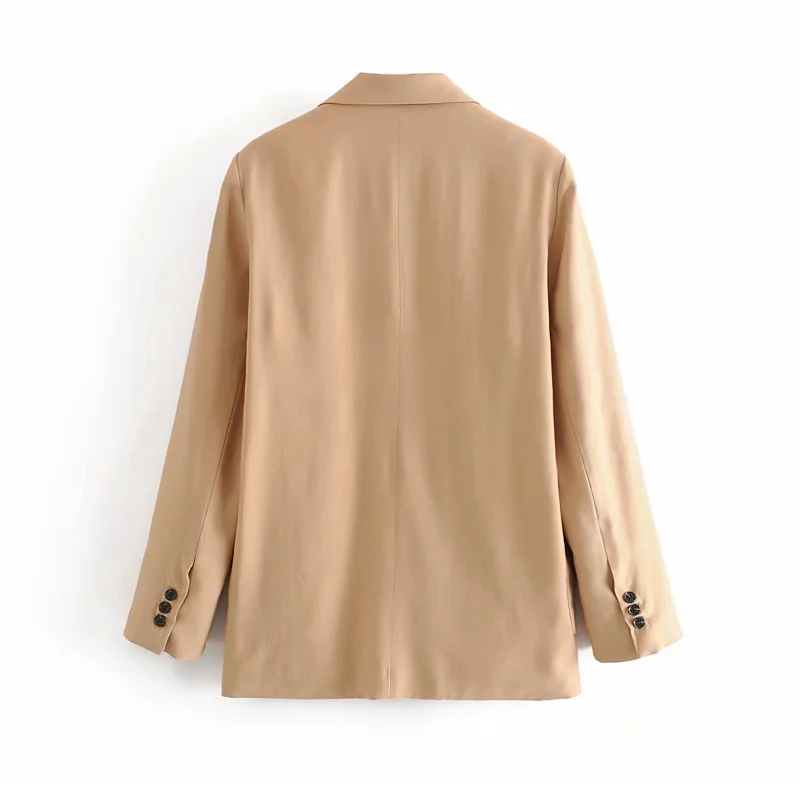 Women Solid Casual Office Wear Blazer With Pockets Long Sleeve Single Breasted Jacket Coat Notched Collar Ladies Tops 210414