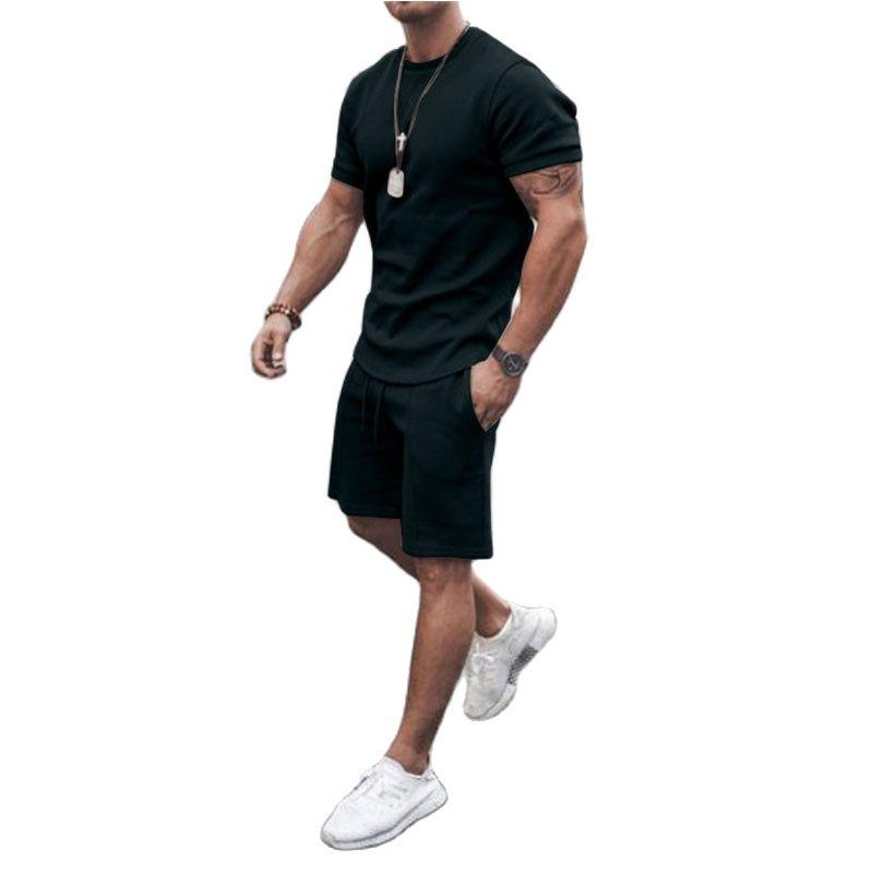 Fashion Men's Casual Cotton Short-Sleeved Shirt Shorts 2-Piece Suit 2021 Summer Fabric Jog Sportswear Slim Tracksuits