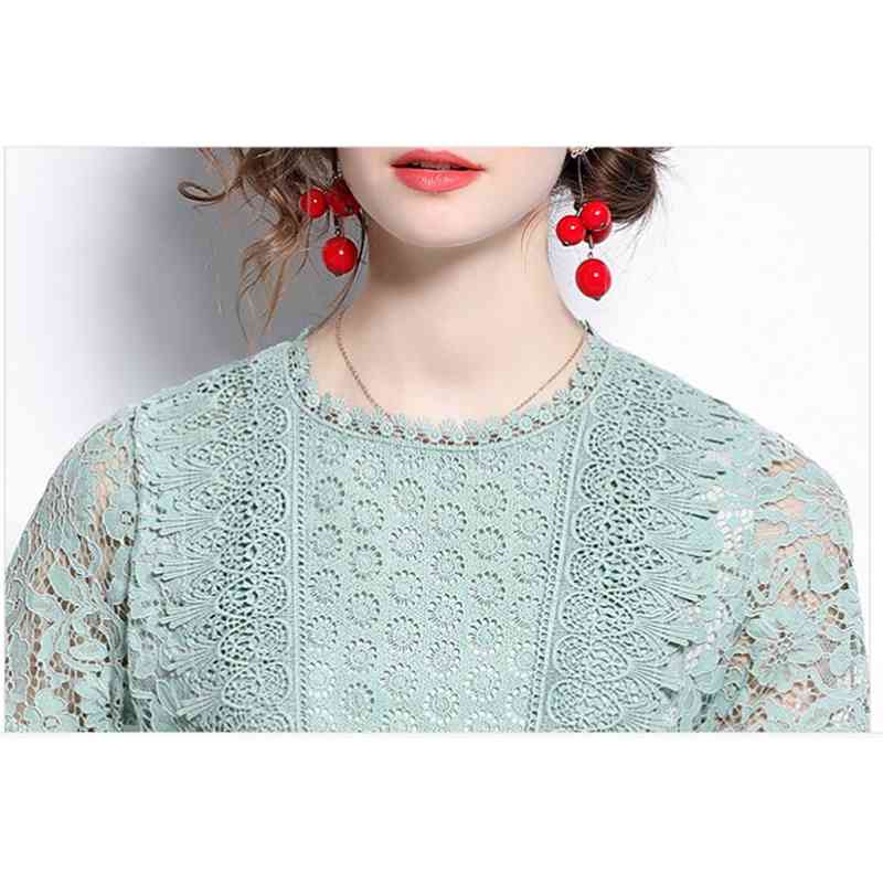 Summer Dress Women Vintage Elegant Lace Hollow Out Fashion Green Ladies Dresses Vestidos 210520