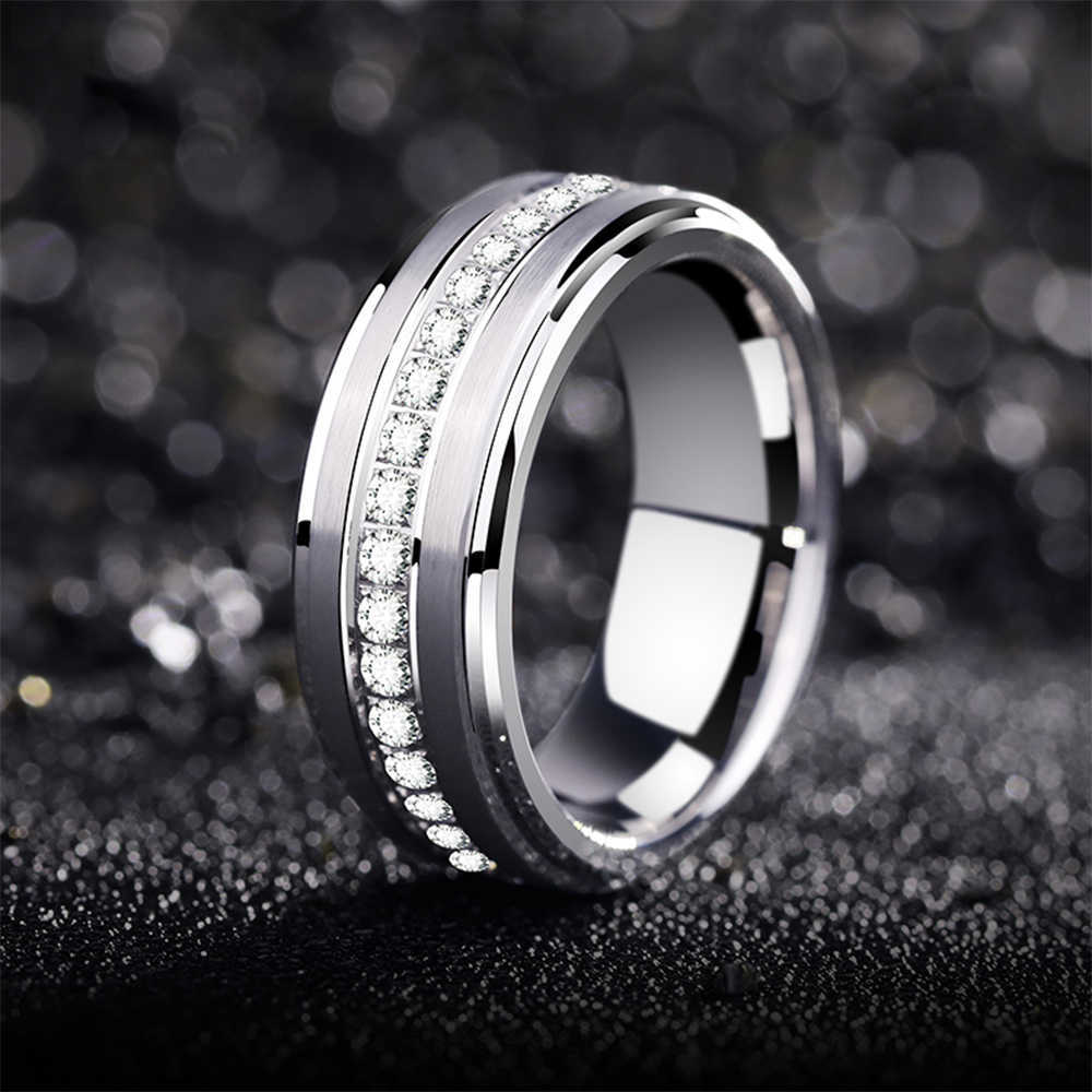 she Mens Promise Wedding Band Tungsten Carbide Rings For Men Charm Ring 8mm Size 9-13 AAAAA White Round Zircon Jewelry TRX058 210701