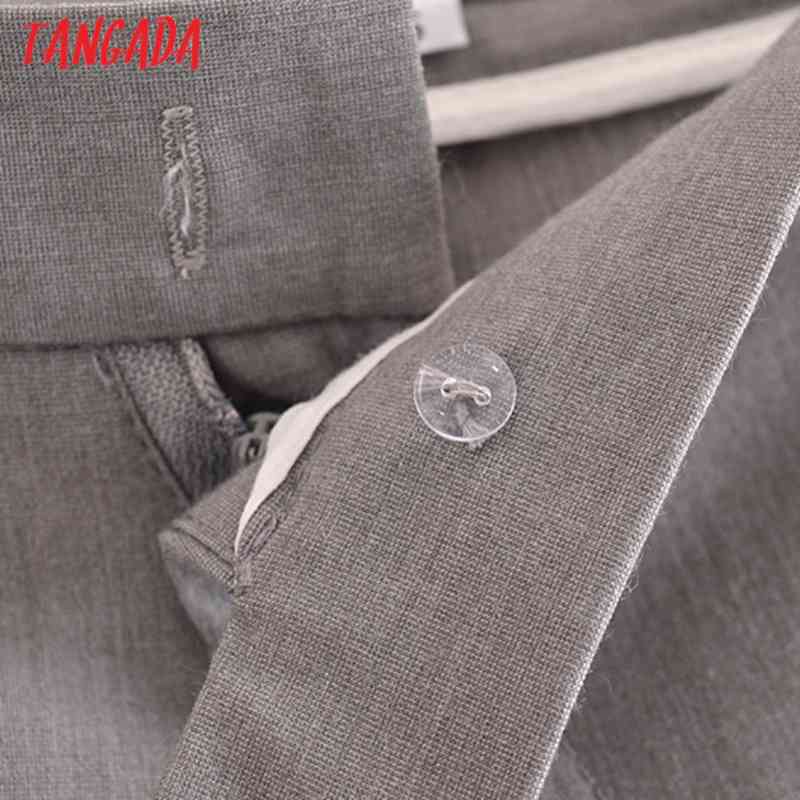 Fashion Women Gray Suit Trousers Pockets Buttons Office Lady Pants Pantalon JE01 210416