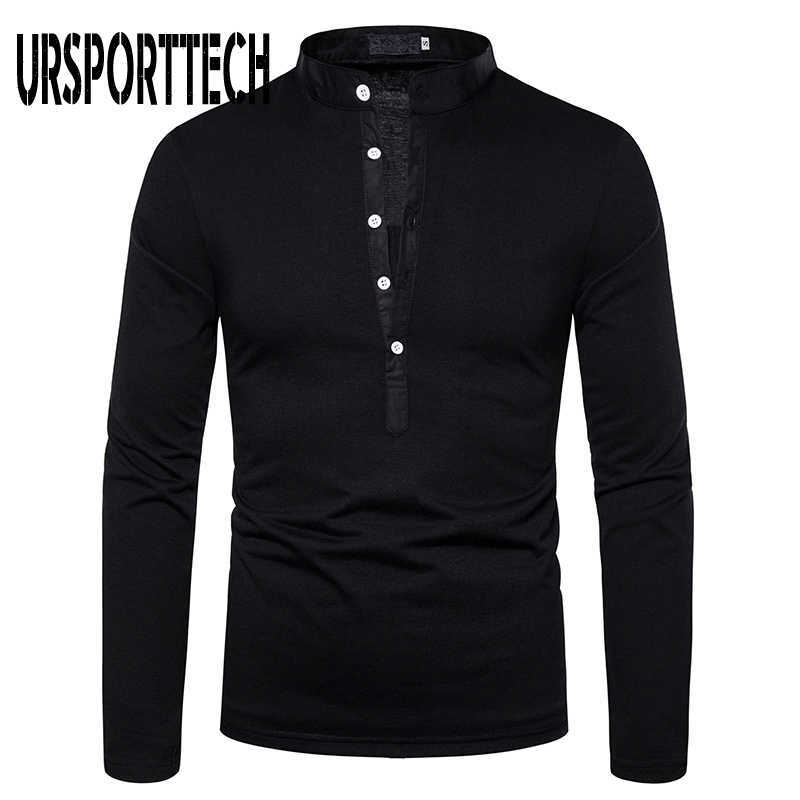 URSPORTTECH Solid Color T Shirt Men Long Sleeve Casual T-shirt Tops Clothing Spring Autumn Streetwear Fashion Men T-shirts 210528