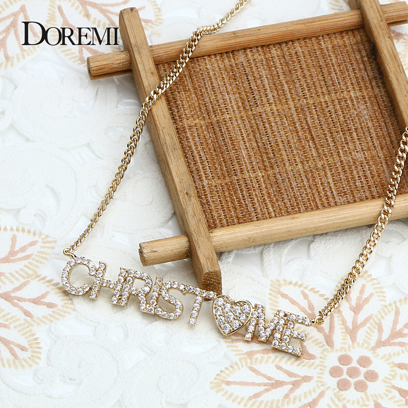 Doremi 9mm Crystal Letters Necklace for Women Jewelry Custom Name Necklaces Numbers Personalized Zirconia Pendant
