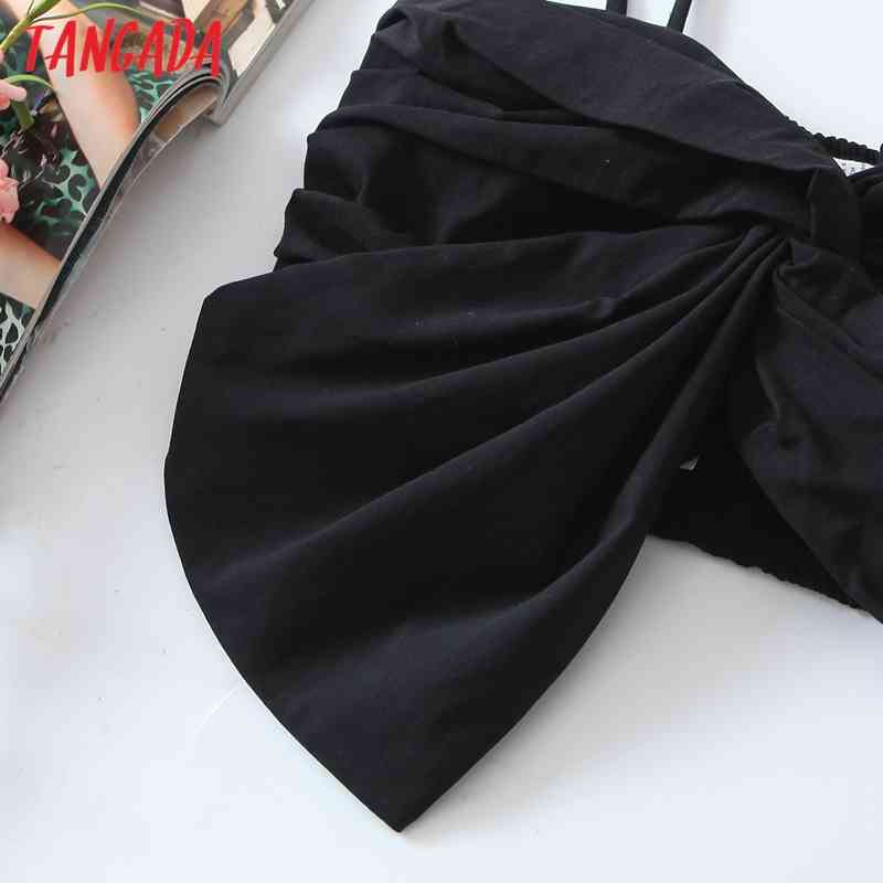 Women Bow Bralette Camis Crop Top Spaghetti Strap Sleeveless Backless Short Shirts Female Solid Tops QW94 210416