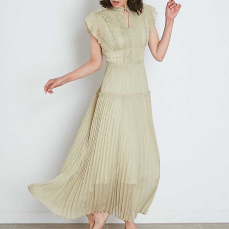 Spring Pleated Drawstring Slim Waist Dresses Elegant Fresh High Waist Women Dress Sexy Hollow Out Vestidos 210630