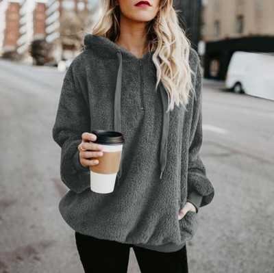 Winter Women Sherpa Hoodies Oversized Fleece Hooded Pullover Loose Fluffy Coat Warm Streetwear 210910