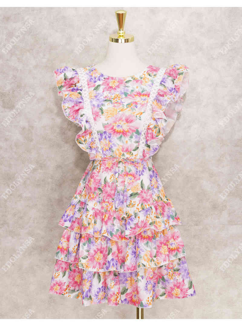 Boho Floral Dress Bikini Cover-ups Sexy Ruffle Babydoll Summer Beach Tunic Women Wear Swim Suit Cover Up A840 210420