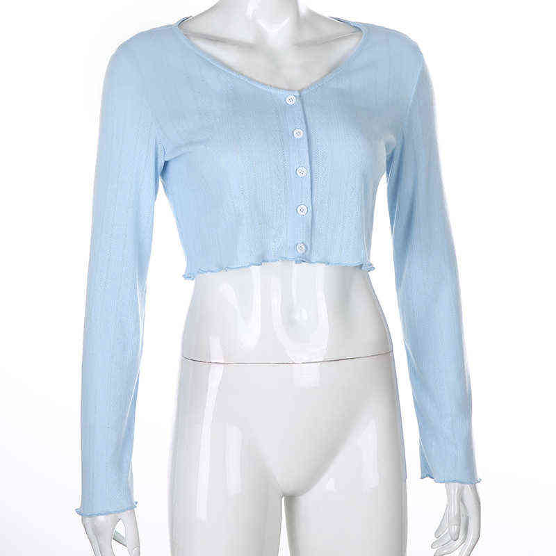 Korean Style Women's Knitted Crop Tops Solid Sexy V-Neck Short Cardigan Mujer Loose Long Sleeve Thin Sweater Woman Top Aesthetic 211117