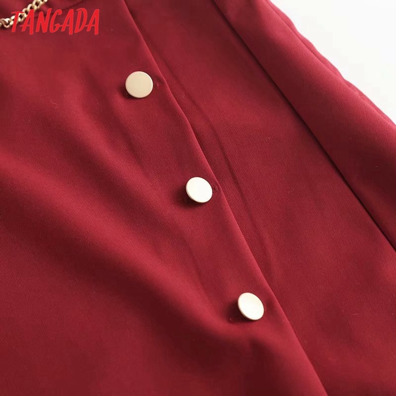 Women Red Chain Decorate Midi Skirt Faldas Mujer Vintage Side Zipper Office Ladies Elegant Chic Mid Calf Skirts 4C64 210416