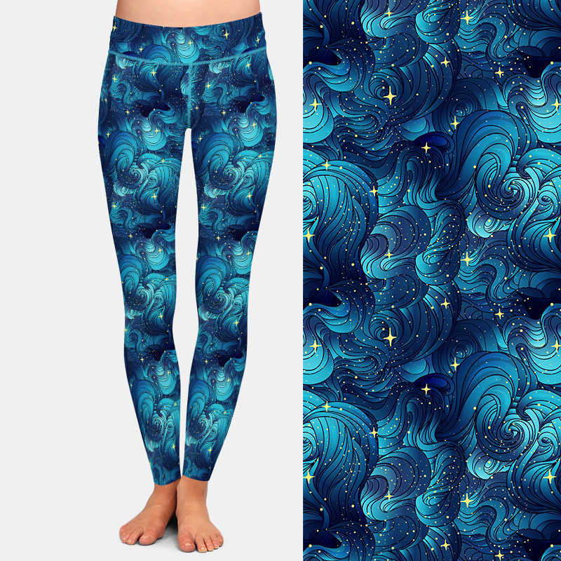 LETSFIND Fashion 3D Natural Texture Starry Ocean Clouds or Hair Print Girl Leggings High Waist Plus Size Elastic 211204