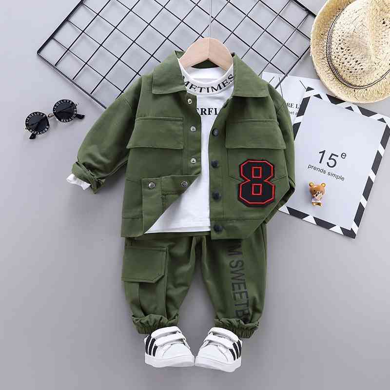 Baby Boys Clothing Sets Kids 3PCS Coat T-shirt Pants Children Corduroy Autumn Winter Long Sleeve Outfits 210508