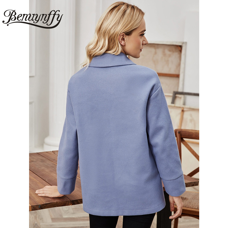 Turn-down Collar Single Breasted Solid Coat Women Autumn Winter Drop Long Sleeve Female Overcoat Loose Clothing 210510