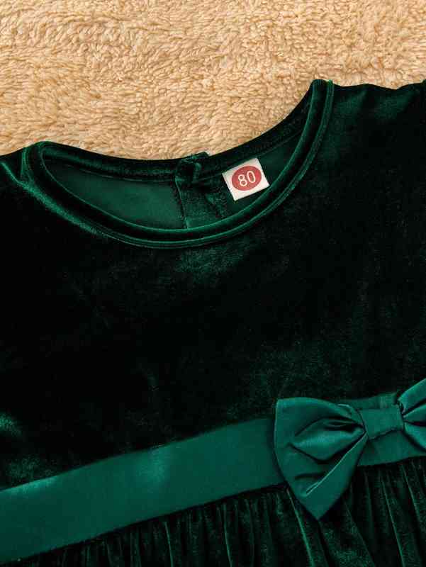 Baby Flounce Sleeve Bow Front Ruffle Hem Velvet Dress SHE
