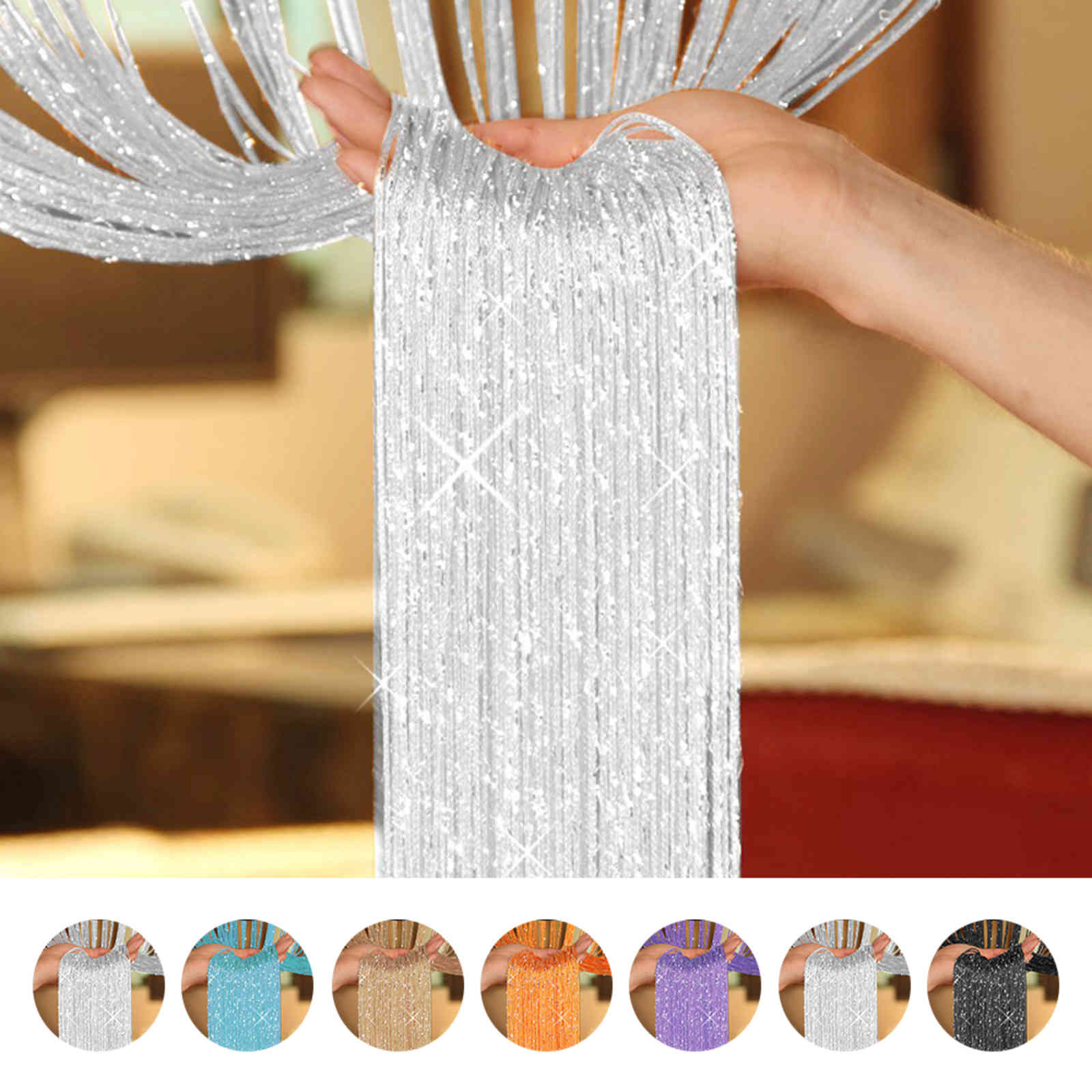 1X2M Glitter Beads Flash Line Shiny Tassel String Door Curtain Window Room Divider Home Decoration curtains, Silver
1X2M Glitter Beads Flash Line Shiny Tassel String Door Curtain Window Room Divider Home Decoration curtains, Silver
