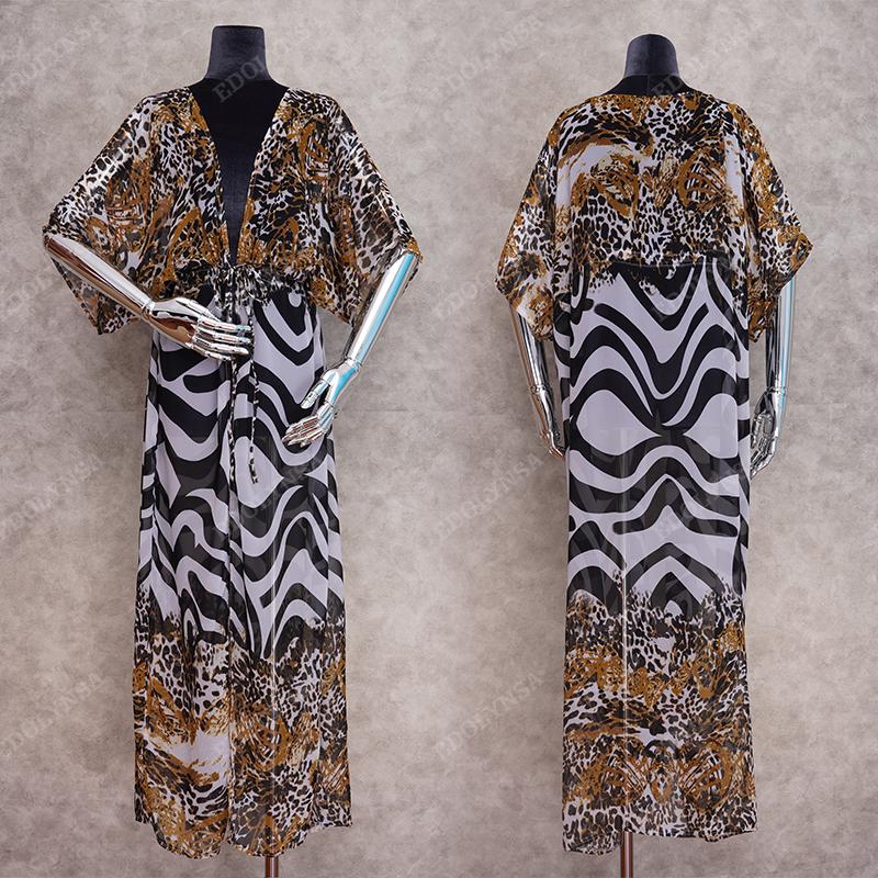 Women's Swimwear 2021 Bikini Cover-ups Bohemian Printed Long Kimono Cardigan Plus Size Chiffon Tunic Women Beach Wear Swim Suit Cover Up Q91
