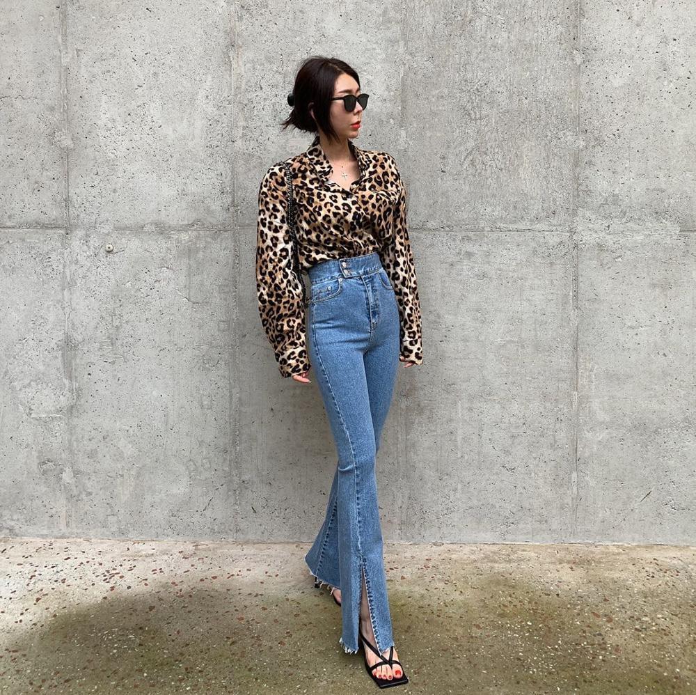 Vintage Work High Waist Flare Pants Women OL Skinny Denim Arrival Autumn Spring Jeans Trousers Femme 210421