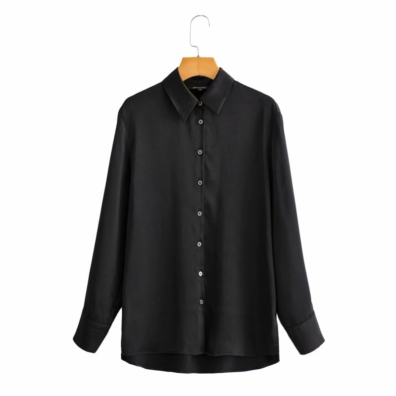 Elegant Women Turn Down Collar Shirts Fashion Ladies Satin Tops Streetwear Female Chic Solid Soft Blouses 210430
