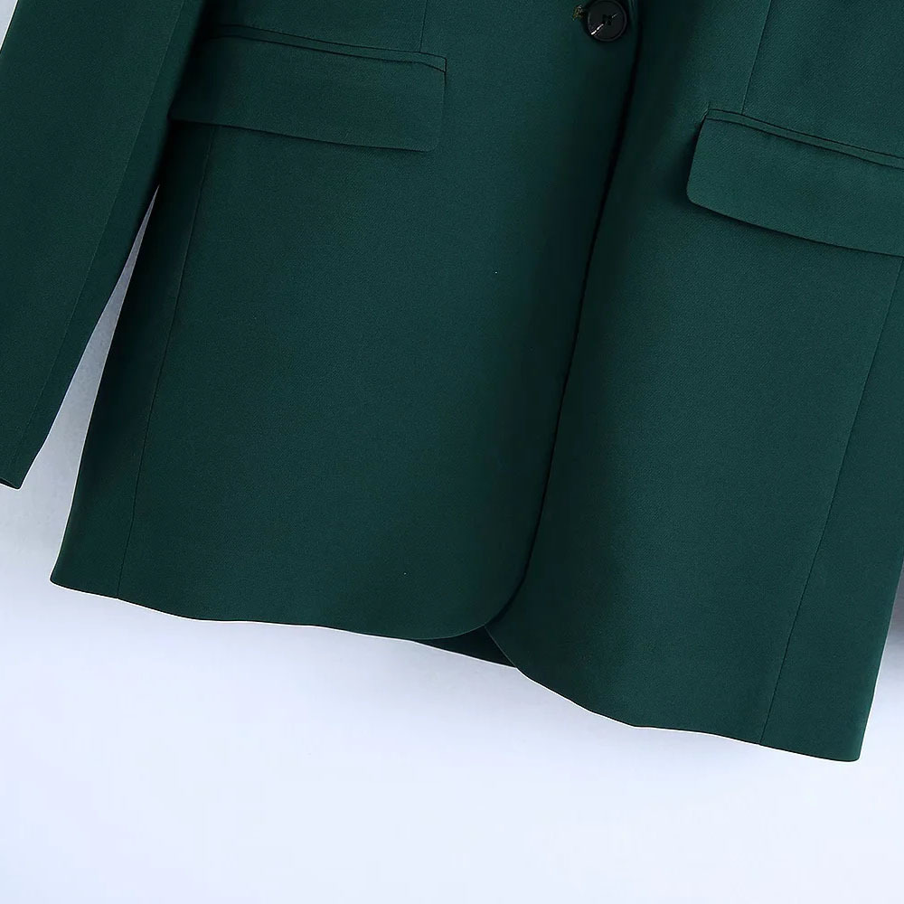 BBWM Women Fashion Office Wear Single Button Blazer Green Coat Vintage Long Sleeve Back Vents Female Outerwear Chic Veste 210520