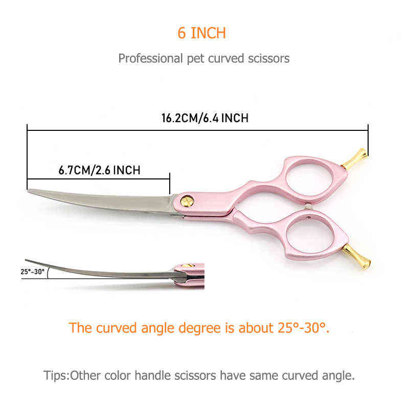 Pet dog Grooming Scissors Curve 6 Inch Curved Pink Golden or Blue Handle Super Japan 440C Lyrebird TOP CLASS 220121