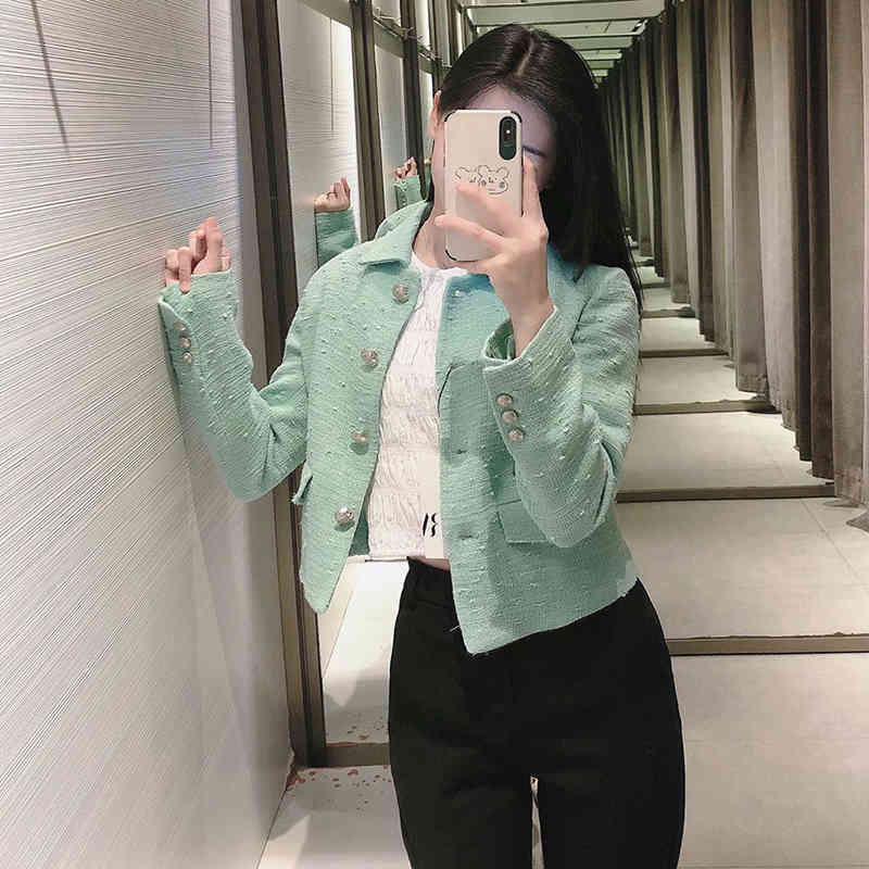 Women's Spring Coat Lapel Single-Breasted Long-Sleeved Pocket Decorated Temperament Short Texture Top 210521