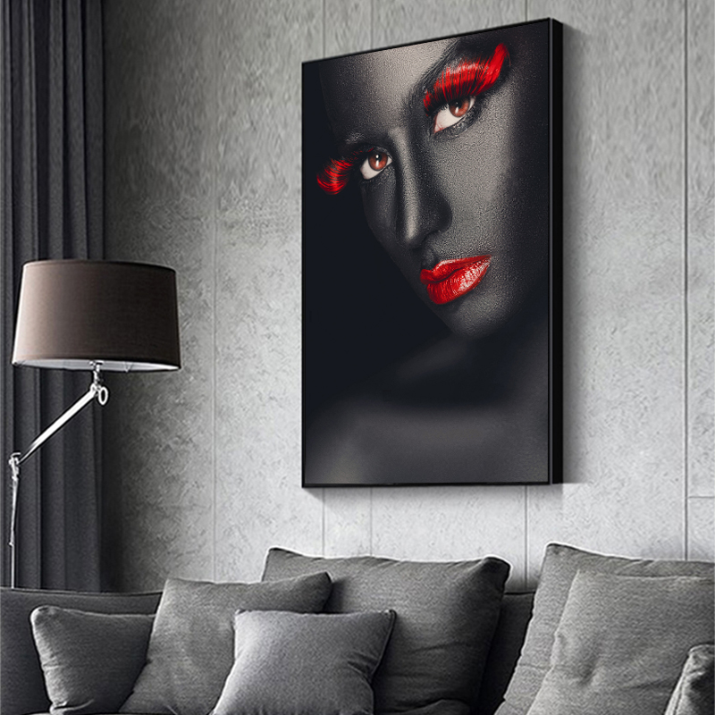 Black Woman Red Lips Posters And Prints Canvas Painting Nordic Style Abstract Portrait Picture Wall Art For Living Room no frame