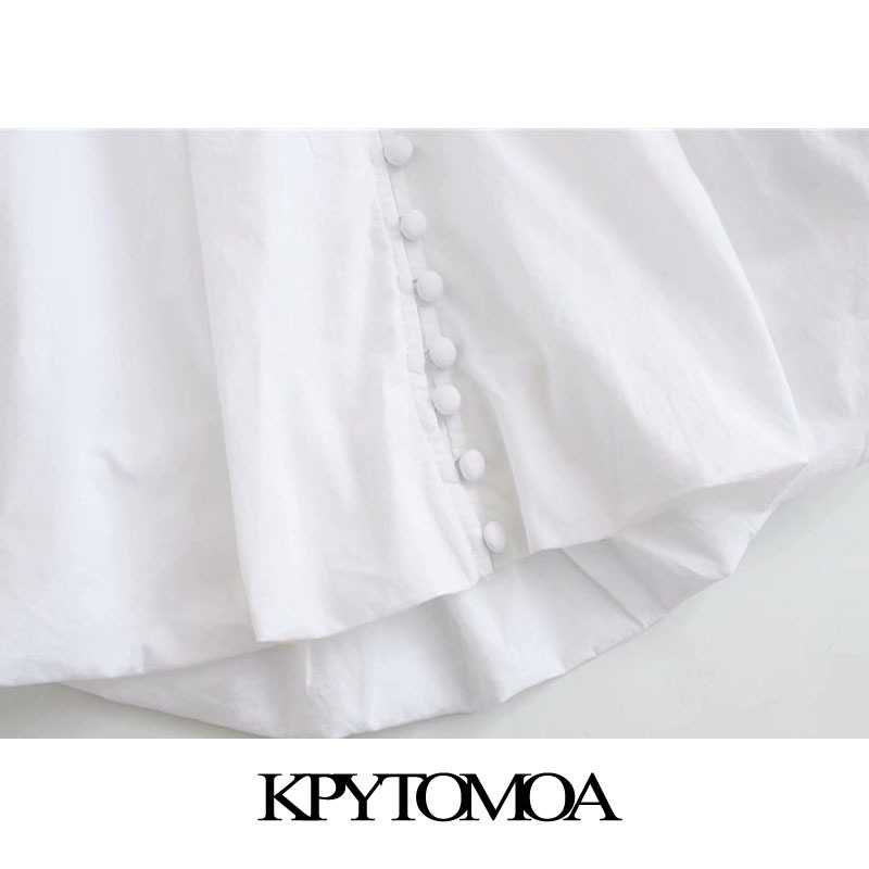 KPYTOMOA Women Fashion With Covered Buttons Cropped Blouses Vintage O Neck Lantern Sleeve Female Shirts Chic Tops 210401