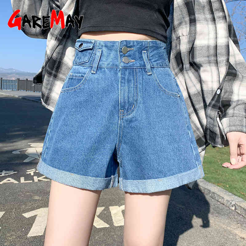 White Denim Shorts for Women Wiht High Waist Casual Wide Leg Loose Blue Intage Female Summer Shorte Femme 210428